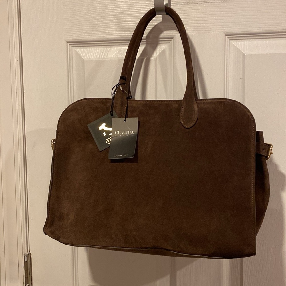 BNWT CLAUDIA FIRENZE Viral Made in Italy Chocolate Brown Suede Satchel Bag - Picture 13 of 15